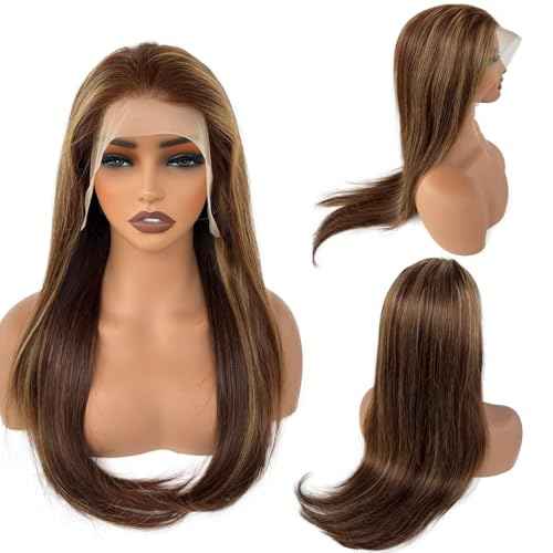 SOSEXY 20 Inch Ombre Lace Front Wig - Human Hair, 4T4/27 Pre Plucked With Baby Hair, 13x4 HD Lace Front Wigs, 180% Density Highlight Straight Lace Frontal Wigs, Glueless Wigs