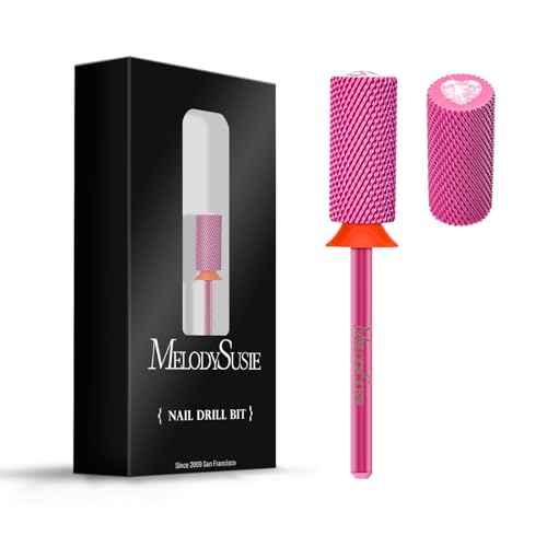 MelodySusie Large Barrel 3/32'' Tungsten Carbide Nail Drill Bit, Crystal Top Pink Heart Shape, Fast Remove Acrylic Gel, Cuticle Gel Polishing for Manicure Pedicure, Pink Blossom, Series Bit-S, Fine