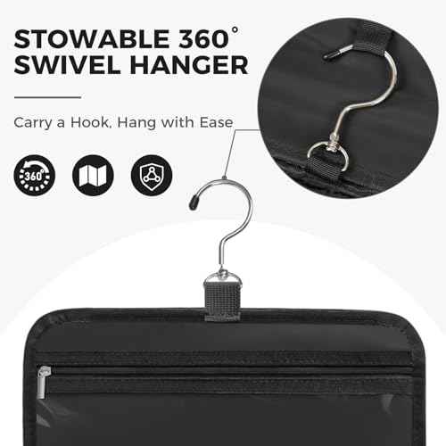 Toiletry Bag For women,Portable Hanging Organizer,4 Leakproof Compartment for full-sized Conditioner, Brushes Set, Makeup Accessories,Visible and easy to access.L-black