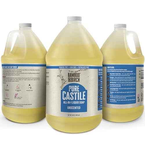 BAMBOO AND BIRCH Pure Castile Soap Liquid, Certified Palm Oil Free Natural Soap, Unscented, 64 oz