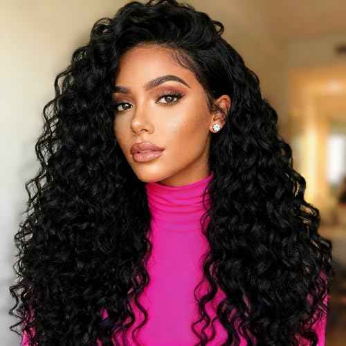 Deep Wave Half Wig Human Hair 200% Density Wear Go Glueless Wigs Human Hair 18 Inch Curly 3 In 1 Half Wigs for Women Drawstring Seamless Flip Headband Wig Beginner Friendly
