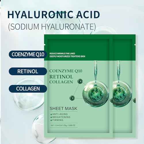 Collagen Face Sheet Mask Anti Aging Skin Care Mask Sheets Collagen Sheets Pack With Retinol Sheet Facial Masks Bulk, Face Masks Beauty for Women Fine Lines Wrinkle Moisturizing 10 Pack