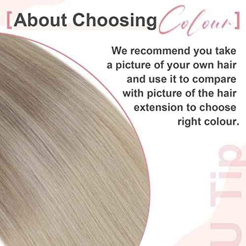 Easyouth U Tip Hair Extensions Human Hair Pre Bonded Hair Extensions Ombre Ash Blonde to Light Blonde Mixed Platinum Blonde Utips Human Hair Extensions Hot Fusion 50g 18inch