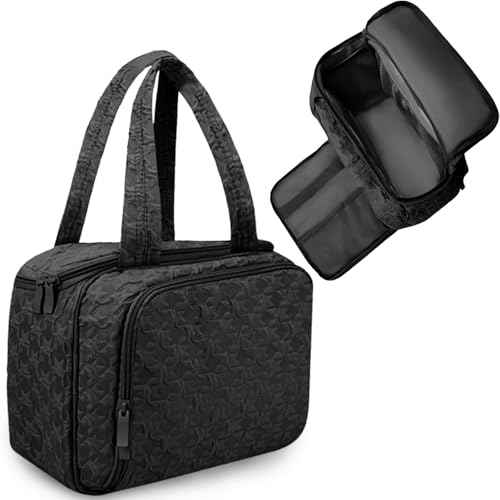 SUNRISING Travel Toiletry Bag Makeup Bag for Women, Large Water-Resistant Travel Cosmetic Make Up Bag with Handle£¬Travel Toiletry Bags for Compartments Accessories Essentials-Black