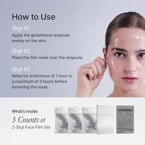 House of B Glow Glutathione 2-Step Face Film Set for Wrinkle Reduction & Skin Tone Enhancement, Shine Your Light with 3 Counts Korean Mask
