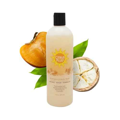 Deodorizing Citrus Plus Elder Shampoo and Body Wash by BoaVida with new leak-proof cap, Soap Made with Persimmon to Treat the Presence of Nonenal and Remove Old Person Smell, 16 oz