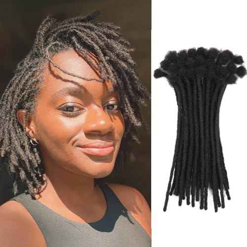 Loc Extension Human Hair 0.4cm Width 8inch 40 Strands 100% FUll Handmade Permanent Dreadlock Extension Human Hair for Women/Men/Kids Can Be Dyed Bleached Curled (Width 0.4cm Natual Black)