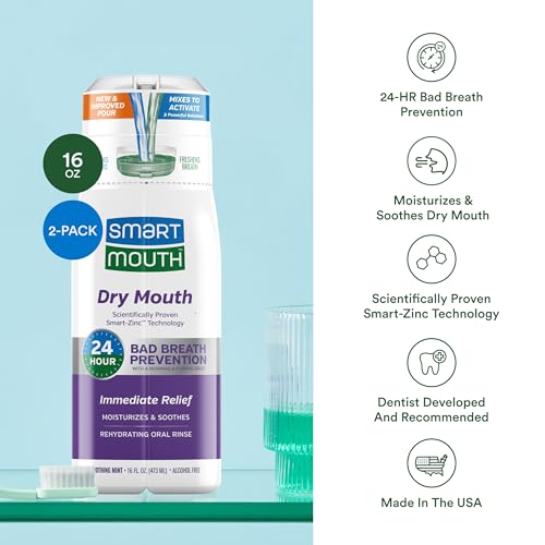 SmartMouth Activated Dry Mouth Mouthwash, Dry Mouth and Bad Breath Relief, Mint, 16 fl oz, 2 Pack