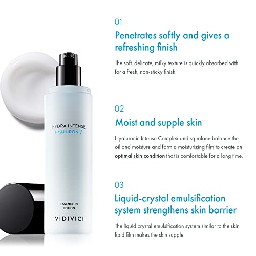 VIDIVICI Hydra Intense Hyaluron7 Essence in Lotion ? Intense Moisturizing Milky Face Emulsion with Hyaluronic Acid and Squalene - Non-Oily & Smooth Textured, 3.38 fl.oz.