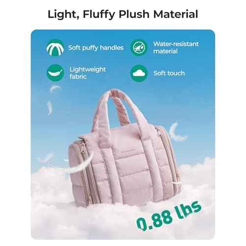 BAGSMART Travel Toiletry Bag with Removable Partition, Puffy Water-resistant Fabric Hanging Organizer for Full-Size Toiletries, Accessories, Black