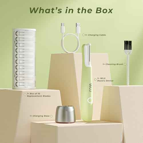 Dermaplane Razor for Women Face, WLU Rechargeable Face Dermaplaning Tool ? Peach Fuzz, Facial Hair & Exfoliation Removal, Sonic Technology with LED Light, 3 Speeds & 10 Blades (Green)
