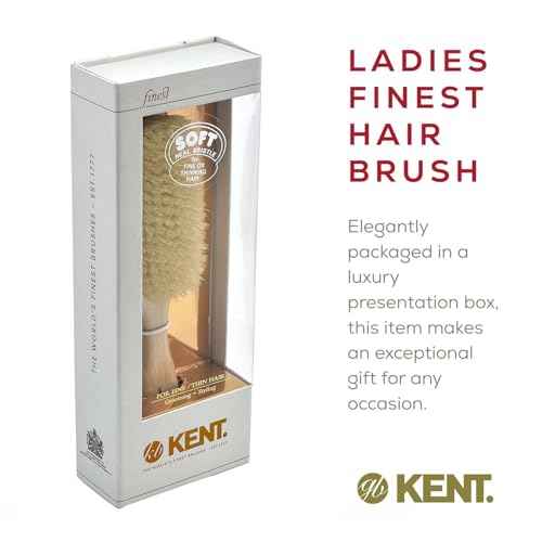 Kent LS9D Satinwood Pure Soft White Bristle Narrow Hair Brush ? Boar Bristle Brush for Thin Hair. Luxury Styling, Straightening, and Smoothing. Ideal for Women. Made in England