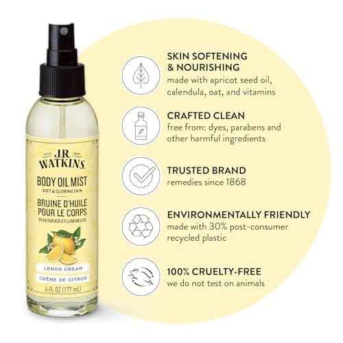 J.R. Watkins Naturally Hydrating Body Oil Mist, Lemon Cream, 6 fl oz, 2 Pack
