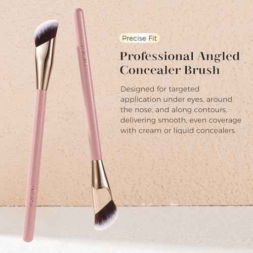ENERGY Concealer Brush Under Eye, Small Angled Makeup Kabuki Precision Face Blending Brush - Liquid Cream Foundation Concealer for Dark Circles, Eyeshadow,Make Up Nose Contour Applicator Vegan (Pink)