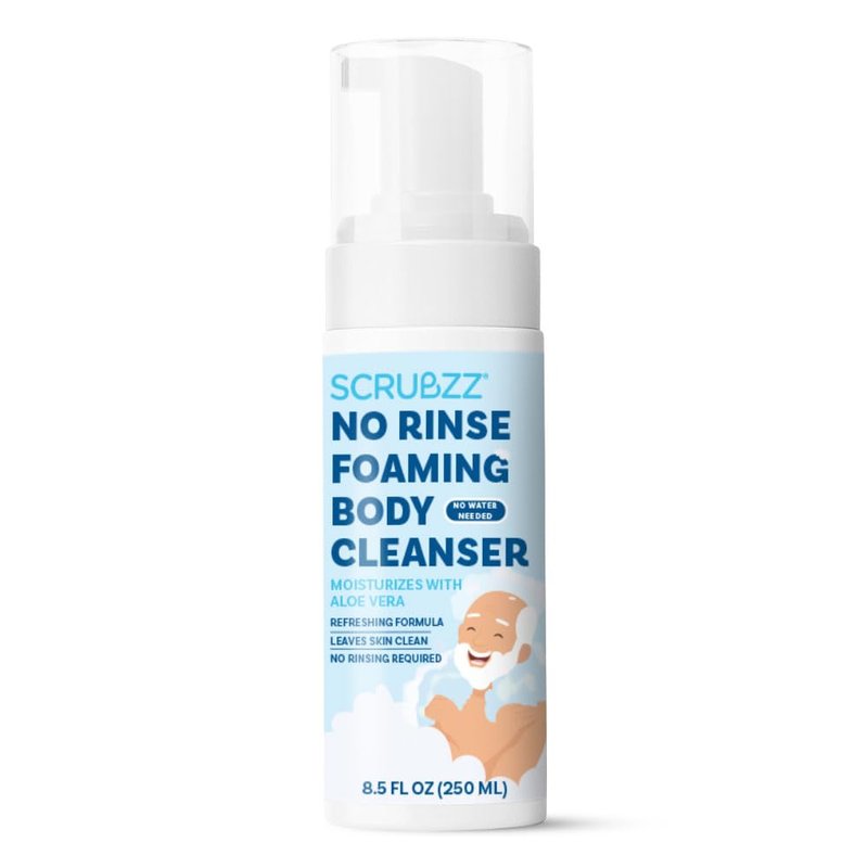 Scrubzz No Rinse Body Wash for Elderly, Gentle 8.5 fl oz Rinse Free Cleansing Foam for Waterless Bathing Men and Women, Great for Hospital Stays, Post Surgery, Camping, Gym and Post Workout - 1 Pack