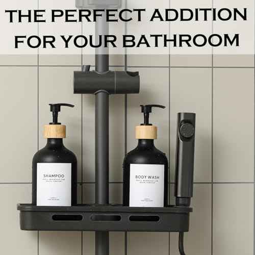 Shampoo and Conditioner Dispenser,16.9 fl oz Set of 3 Black Plastic Refillable Shower Shampoo Dispenser with Bamboo Tray, Reusable Pump Bottles with Labels for Bathroom D?cor (Black+Bamboo Tray)