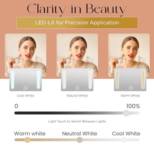 Travel Makeup Case with LED Mirror - Durable Makeup Case with Lighted Mirror with 3 Adjustable Light Settings - Rechargeable Makeup bag with light up Mirror - Mini 10x mirror included