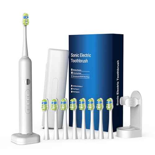 Sonic Electric Toothbrush, Rechargeable Travel Toothbrush Set, IPX7 Waterproof Power Toothbrush with Case, 8 Brush Heads, Charger, 2-Min Smart Timer, One Charge for 60 Days(White)