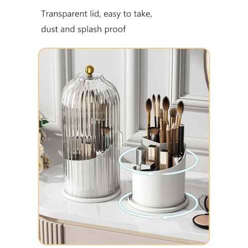 360¡ÆRotating Makeup Brushes holder with Lid£¬Make Up Organizers and Storage for Vanity Countertop or Bedroom Dresser£¨Transparent white£©