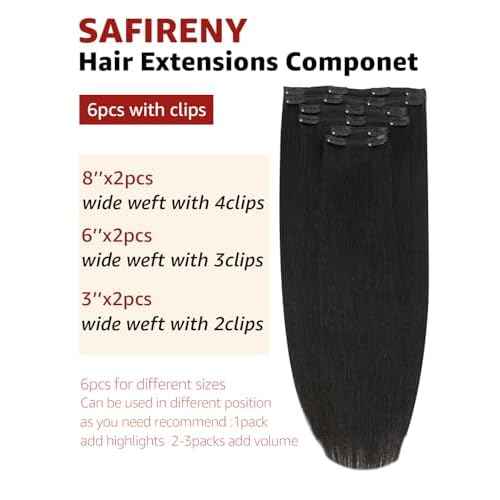 Clip in Hair Extensions Real Human Hair, 20 Inch 120g, #1B Natural Black,Remy Human 6Pcs With 18 Clips Hair Extensions Clip ins for Women, Natural Human Hair(#1B,20'')