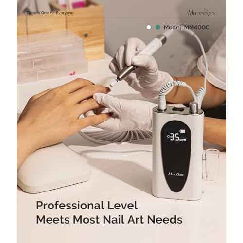 MelodySusie Professional Clip-On Cordless High-Efficiency Nail Drill, MM400C 35000RPM Rechargeable Electric File with Lightweight Handpiece for All Manicure Shaping, Gel Removal & Salon Use