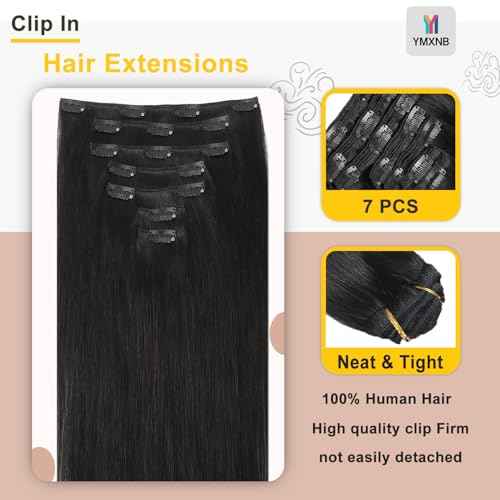 Clip In Hair Extensions Real Human Hair 20Inch 120g 100% Remy Human Hair Extensions Clip Ins Invisible Seamless Straight Human Hair Clip In Extensions 7pcs Double Weft Natural Black