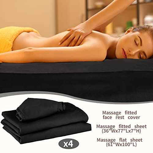 Oudain 4 Sets 3 Piece Soft Microfiber Massage Table Sheets Set Bulk Includes Massage Flat Sheet and Fitted Sheet and Face Rest Cover(Black)