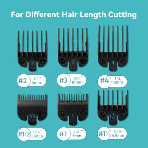 Clipper Guards Set Compatible with Most Wahl Clippers, Clipper Guides Replacement - 1/16" to 1/2", 6 Piece Set, Black Color