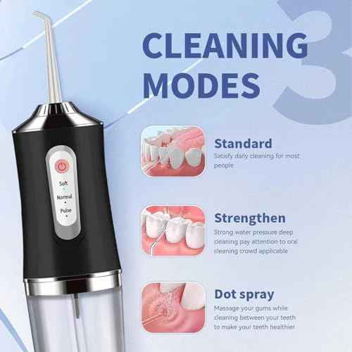 Water-Flosser-Cordless-Teeth-Cleaner MAKJUNS Water Dental Flosser with 3 Modes 4 Jets Rechargeable IPX7 Waterproof for Travel Home Braces(Black)