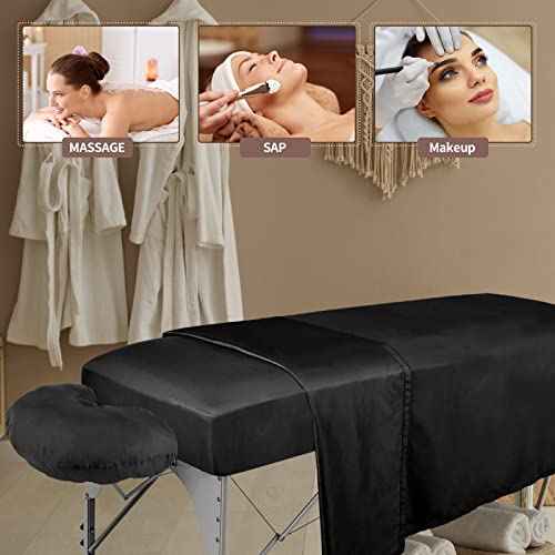 Oudain 4 Sets 3 Piece Soft Microfiber Massage Table Sheets Set Bulk Includes Massage Flat Sheet and Fitted Sheet and Face Rest Cover(Black)