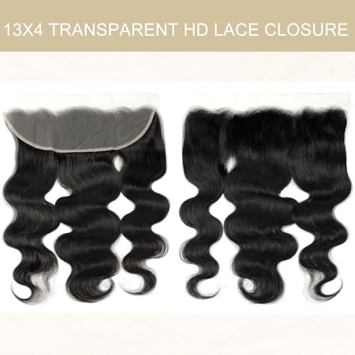 13 x 4 Lace Frontal Closure Huamn Hair Body Wave Ear to Ear HD Lace Body Wave Human Hair Closures Natural Black 10inch