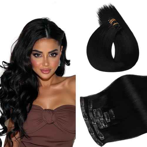 Worldstar Invisible Clip in Hair Extensions Human Hair 18 Inch 130g 6pcs #1 Jet Black Seamless Clip in Hair Extensions Remy Human Straight Hair Invisible PU Skin Weft (pu#1-18)