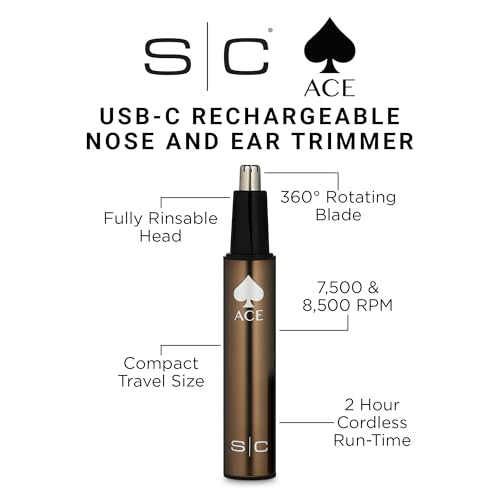StyleCraft Ace Cordless USB-C Rechargeable Hair Trimmer & Electric Ear/Nose Trimmer with Protective Cap for Men