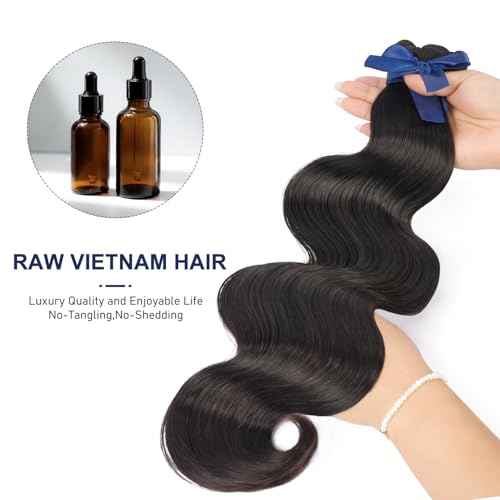 Raw Bundles Human Hair Body Wave, Bleachable & Dyeable, No Shedding, No Tangles, 15A Raw Vietnamese Hair Bundles, 14 Inch, 3X Longer Lifespan