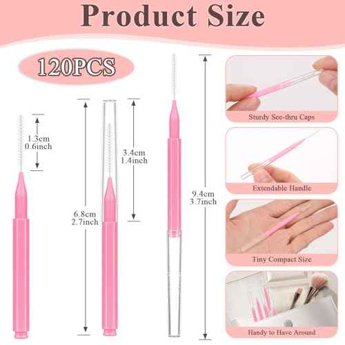 120 Pcs Micro EyeBrow Lash Brush with Cap - Professional Beauty Mini Spoolies for Makeup, Thuya Brow Lamination and Travel - Perfect for Makeup Artists, Beauty Lovers, and Gifting (Pink)