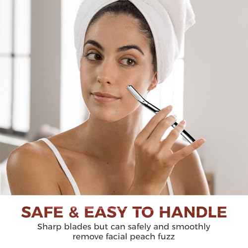 ZOMCHI Eyebrow Razor and Face Razor for Women and Men, Reusable Metal Handle with 11 Refill Blades, Dermaplane Razor with Protective Silicone Cap, Eyebrow Hair Trimmer - Polished Silver
