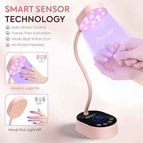 UV LED Nail Lamp, Gooseneck Gel X Mini Flash Cure Lamp, 36W Cordless Portable USB Rechargeable Nail Dryer with Auto Sensor, 4 Timers & LCD Display for DIY Home Manicure (Pink)