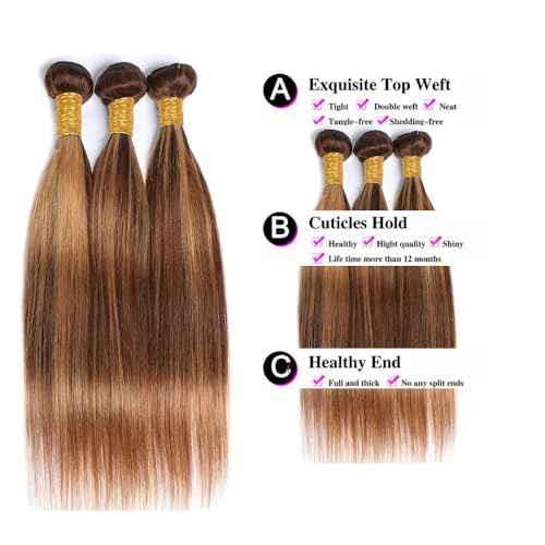 P427 Highlight Straight Bundles Human Hair Ombre Two Tone Blonde Mixed With Brown Bundles Double Weft Brazilian Hair Extensions for Women 18 20 22 inch