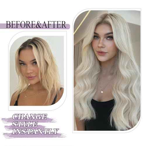 Human Hair Clip in Extensions 22 Inch Clip in Hair Extensions Real Human Hair Platinum Blonde Remy Human Hair Clip ins, Straight Silky Hair Extensions for Women, 85g 7Pcs Easy to Install