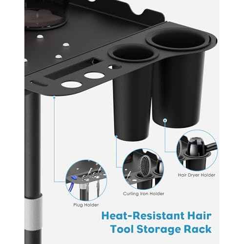 Salon Tray on Wheels,Metal Tray Rolling Cart with 2 Magnetic Bowls,Tattoo Tray, Salon Station with Hairstylist Holder and Hair Separator Stand,Multi-Function Adjustable with Wheels