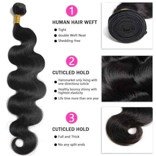 12A Human Hair Bundles 18 18 18 Inch Body Wave 100% Unprocessed Hair 3 Bundles Deals Extensions Quick Weave Human Hair Natural Black Color