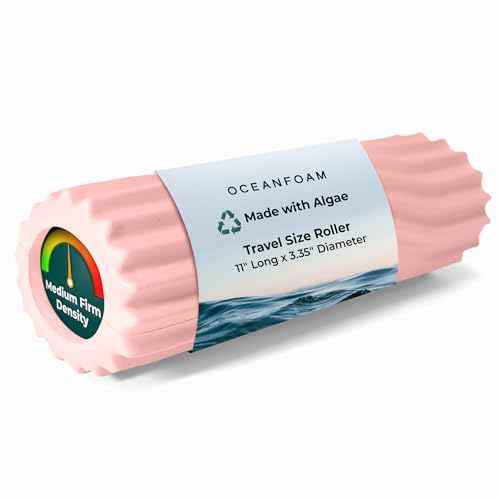 Oceanfoam Ripple Travel Foam Roller (11" x 3.35") Firm Mini Foam Roller for Physical Therapy, Deep Tissue Massage, Back Pain - High Density, Ergonomic Wave Textured - Yoga, Pilates, Exercise (Blush)