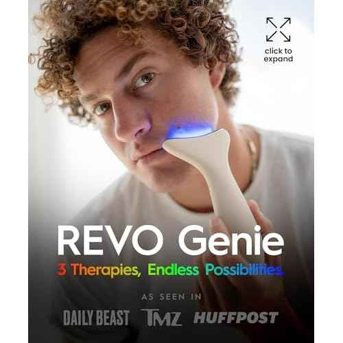REVO Genie | 3-in-1 Face & Neck Beauty Massager with Heat, 3 Light Therapies, Smart Vibration | Red Light, Blue Light, Green Light Therapy for Wrinkles, Hyperpigmentation, Acne & More - Beige
