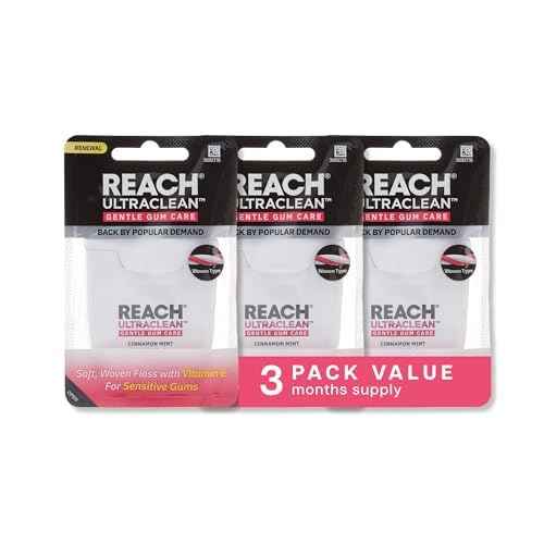 REACH ULTRACLEAN Gentle Gum Care Expanding Floss ? Woven, Non-Waxed, PFAS-Free with Vitamin E, for Sensitive Gums, Cinnamon Mint 55YD (3-Pack)