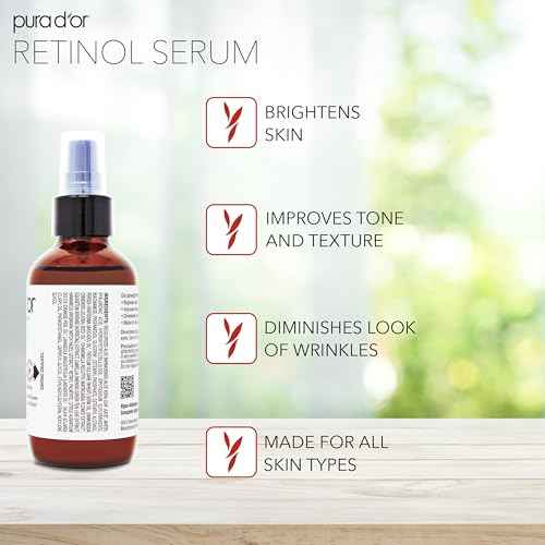 PURA D'OR 3.3 Oz Retinol Serum For Nighttime - Advanced PM Skin Care Formula - Anti-Aging Wrinkle Reducer for Radiant Skin - Natural Vitamin A & Collagen Booster - Fine Lines Treatment - Travel Size