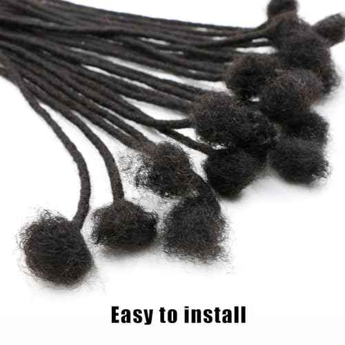 IXIMII 4 inch Human Hair Dreadlock Extensions 0.4cm 60 Strands Handmade Permanent Locs Extensions Soft Natural Black Human Dreads with Comb and Needle for Men Women Kids