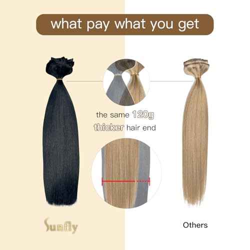 Sunfly Human Hair Clip in Extensions 120g 16 inch Dark Brown Silk Straight Real Hair Clip in Human Hair Extensions 7 Pcs Full Head