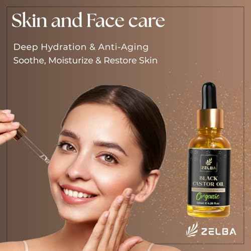 Zelba Organic Jamaican Black Castor Oil 4.2 oz ? Cold Pressed, 100% Pure & Natural ? Hair Growth, Eyelash & Eyebrow Enhancer, Skin Moisturizer ? Hexane-Free ? in Glass Bottle