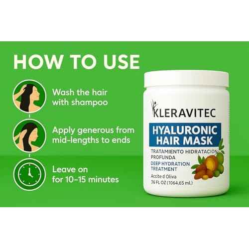 Hyaluronic Hair Mask Formulated With a Rich Blend of Olive Oil and Jojoba Oil to Provide Intense and Lasting Hydration for Dry or Damaged Hair, Restore Vitality and Shine (36 OZ)