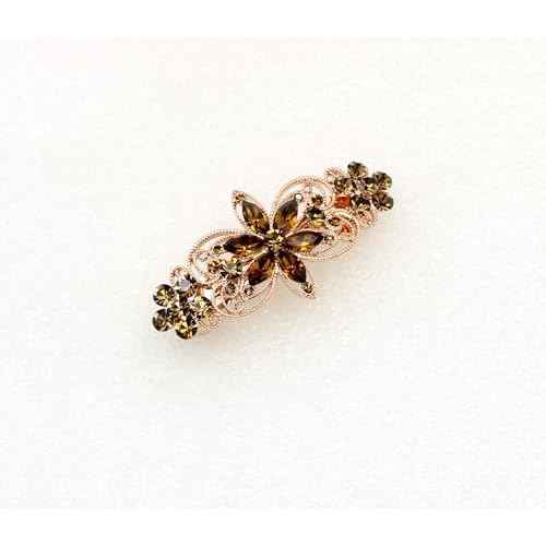 Faship Smoked Topaz Chocolate Brown Rhinestone Crystal Flora Hair Barrette Clip